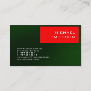 Tarjeta de visita verde trendy de raya roja