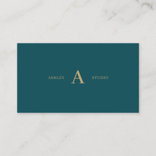 Tarjeta De Visita Verde Turquesa & Oro Simple Minimal Profesional
