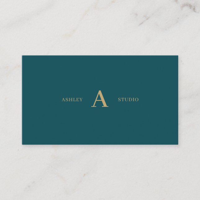 Tarjeta De Visita Verde Turquesa & Oro Simple Minimal Profesional  (Anverso)