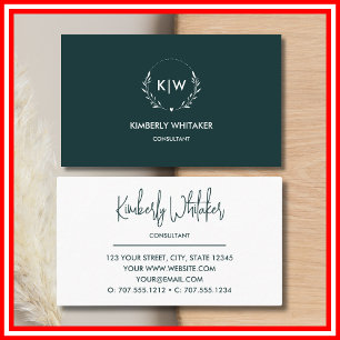 Tarjeta De Visita Verde y blanco de los bosques   Monograma de Inici