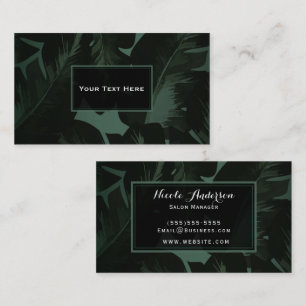 Tarjeta De Visita Verde y Negro Chic Hojas de Palma Tropicales Chic