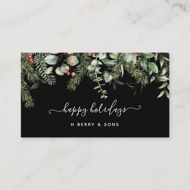 Tarjeta De Visita Verdor de invierno Pine y vacaciones en Berries (Anverso)