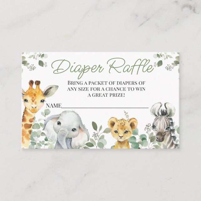 Tarjeta De Visita Verdor Safari Baby Shower Diaper Raffle Insertar (Anverso)