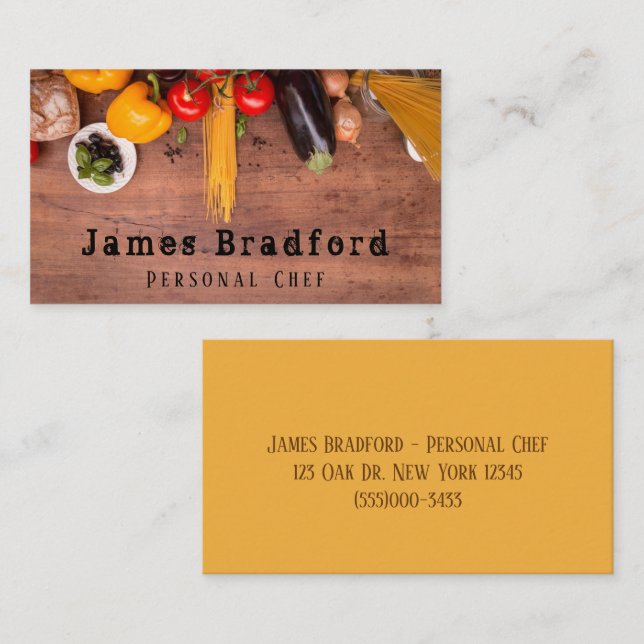 Tarjeta De Visita Verduras En El Tablero Personal Chef (Anverso / Reverso)