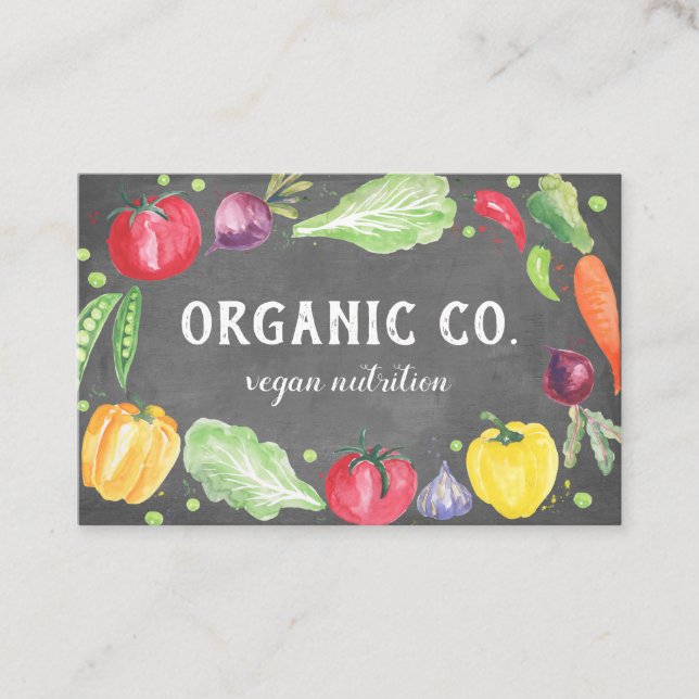 Tarjeta De Visita Verduras orgánicas de la acuarela fresca de la (Anverso)