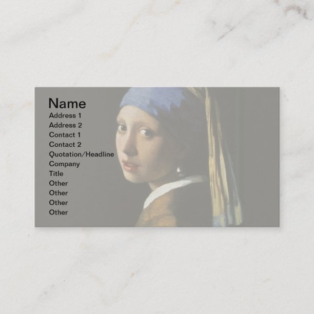 Tarjeta De Visita Vermeer Chica Pearl Earring Masterpiece Pintura (Anverso)