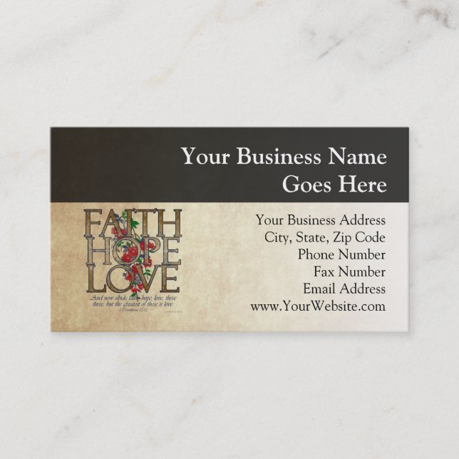 Tarjeta De Visita Versículo cristiano de fe esperanza y amor (Anverso)
