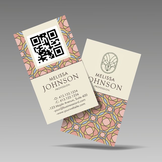 Tarjeta De Visita Vertical Art Nouveau Stained Glass QR Business Car (Subido por el creador)