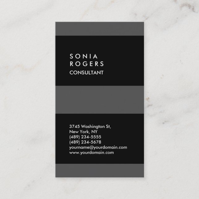 Tarjeta De Visita Vertical gris negro rayado trendy (Anverso)