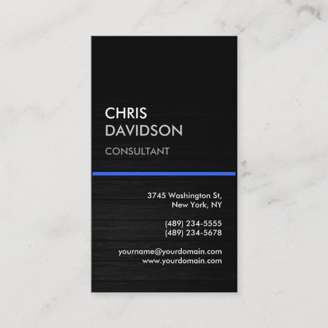 Tarjeta de visita vertical Gris Wood Blue Line (Anverso)