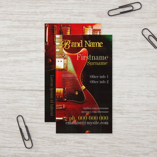 Tarjeta de visita vertical GUITAR "GrungeRed" (Anverso/Reverso In Situ)