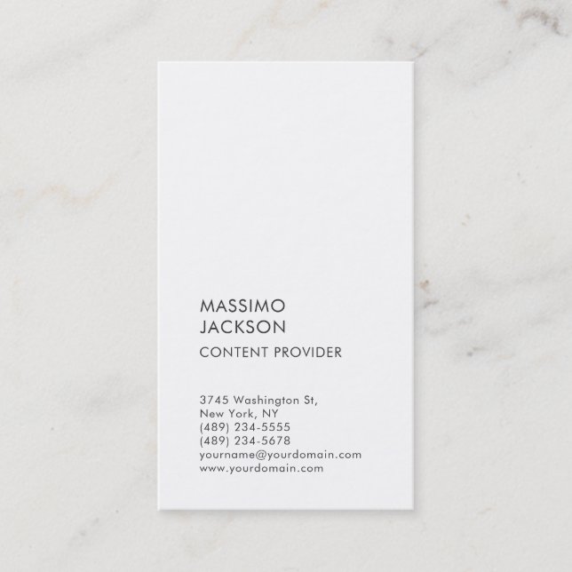 Tarjeta De Visita Vertical Plain Simple Black White Minimalist  (Anverso)