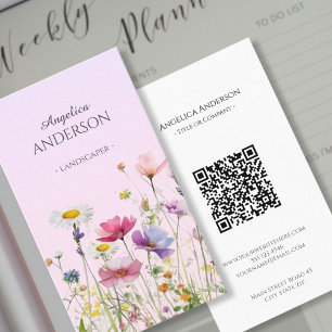 Tarjeta de visita vertical QR para flor silvestre 