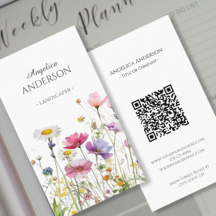Tarjeta de visita vertical QR para flor silvestre 