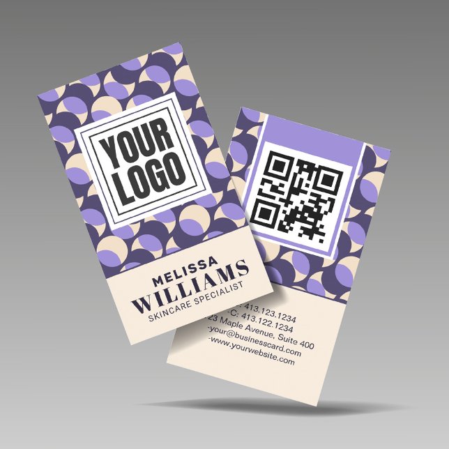 Tarjeta De Visita Vertical Retro Lavender Geometric  (Subido por el creador)