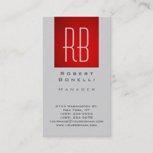 Tarjeta de visita vertical roja gris moderno monog