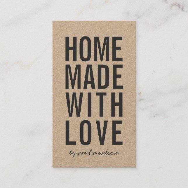 Tarjeta De Visita Vertical Simple Rustic Homemade With Love Kraft (Anverso)