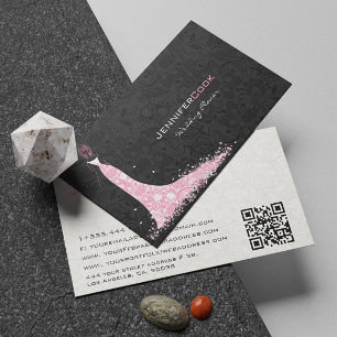 Tarjeta De Visita Vestido de novia negro rosa y blanco y encaje vint