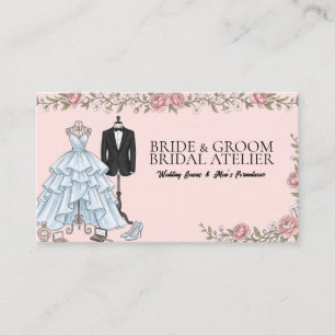 Tarjeta De Visita Vestido de Novia Rosa Pastel Flor de Peonía