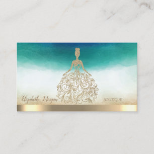 Tarjeta De Visita Vestido Elegante con Brillo Dorado