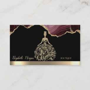 Tarjeta De Visita Vestido Elegante Dorado con Brillo Burgundy Ágata