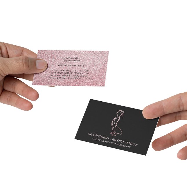 Tarjeta De Visita Vestido Rosa oro Seamstress Tailor (Dress Rose gold Seamstress Tailor Business Card)