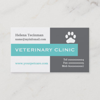 Tarjeta De Visita Vet/Clínica Veterinaria, paw aqua llamativa