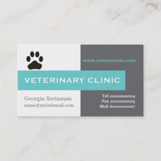 Tarjeta De Visita Vet/Clínica Veterinaria, paw aqua llamativa