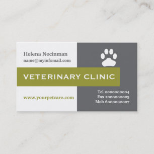 Tarjeta De Visita Vet/Clínica Veterinaria paw oliva de captura de oj