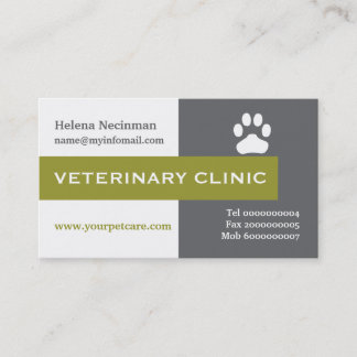 Tarjeta De Visita Vet/Clínica Veterinaria paw oliva de captura de oj