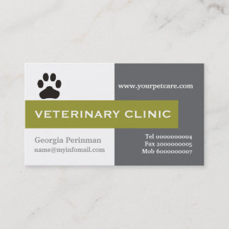Tarjeta De Visita Vet/Clínica Veterinaria paw oliva de captura de oj