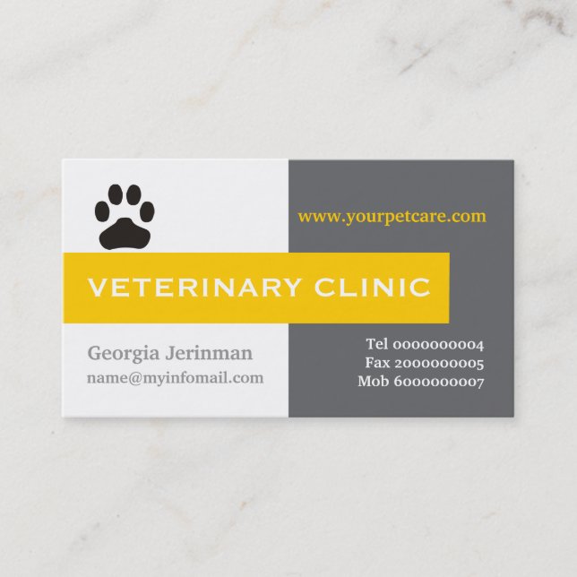 Tarjeta De Visita Vet/Clínica Veterinaria, pezuña amarilla (Anverso)