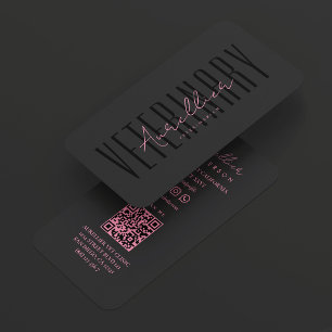 Tarjeta De Visita VET Mínimo Rosa Negro Veterinaria Veterinario 