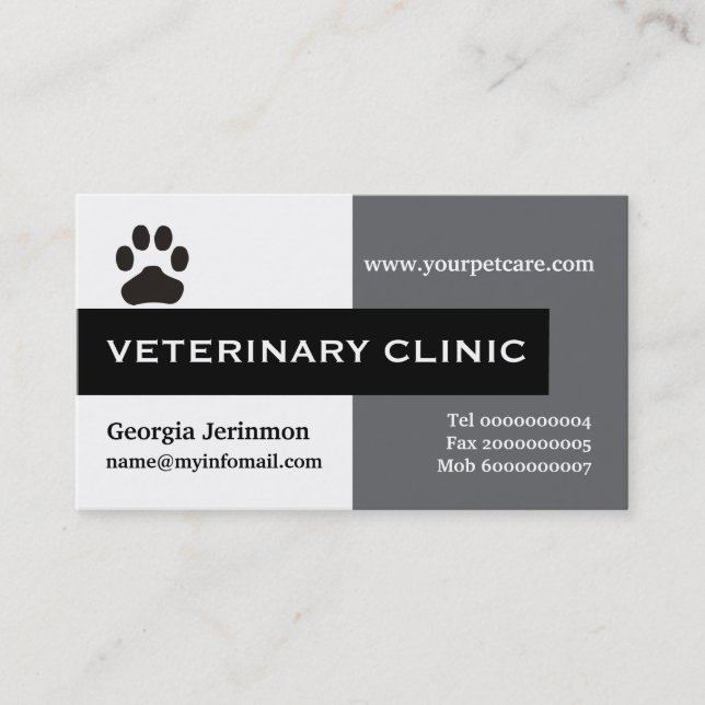Tarjeta De Visita Vet/Veterinary Clinic, captación de ojos gris páli (Anverso)