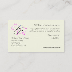 Tarjeta De Visita Veterinaria - Cerdo en rosa y estetioscopio