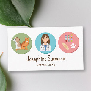 Tarjeta De Visita Veterinaria Chica Y Mascotas Con Colorido Vet