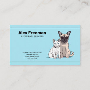 Tarjeta De Visita Veterinaria de gato y perro azul y negro