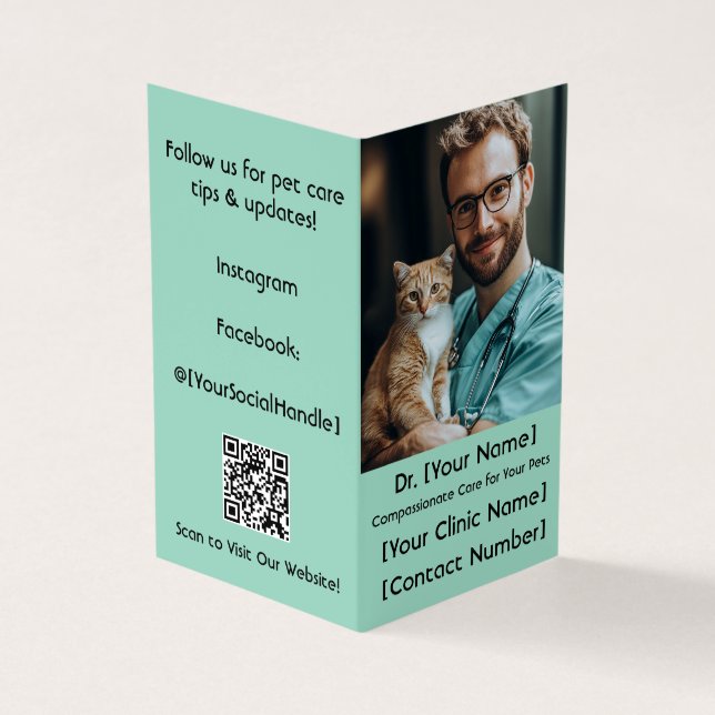 Tarjeta de visita veterinaria plegada (Exterior)