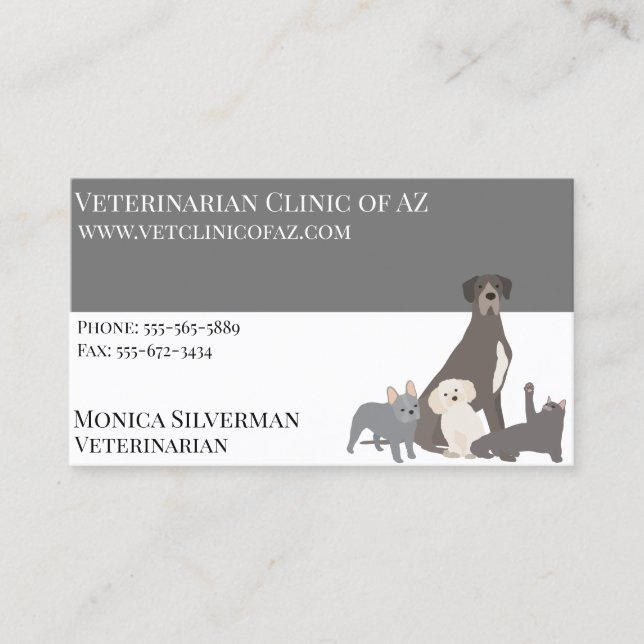 Tarjeta De Visita Veterinaria veterinaria Black Gray Block Mascotas  (Anverso)