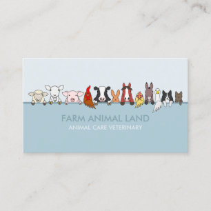 Tarjeta De Visita Veterinario Azul de Animales de Granja