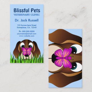 Tarjeta De Visita Veterinario de cachorro de Beagle y Mariposa