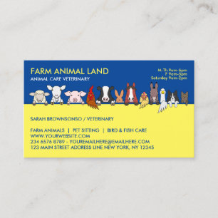 Tarjeta De Visita Veterinario de cita de animal de granja amarillo d