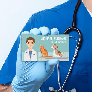 Tarjeta De Visita Veterinario Médico Vet Hombre Mascota Animal Docto