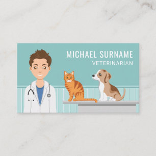Tarjeta De Visita Veterinario Médico Vet Hombre Mascota Animal Docto