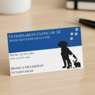 Tarjeta De Visita Veterinarios Mascotas del Bloque Gris Negro Paw