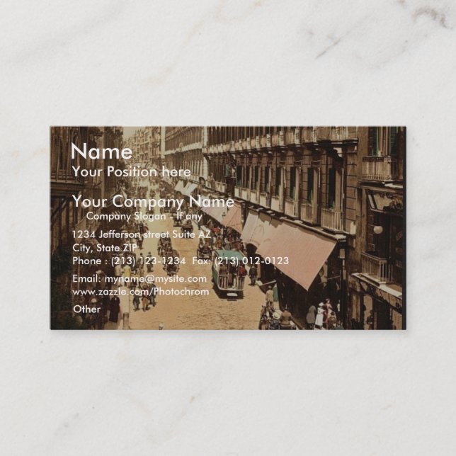 Tarjeta De Visita Via Roma, Nápoles, Italia Classic Photochrom (Anverso)