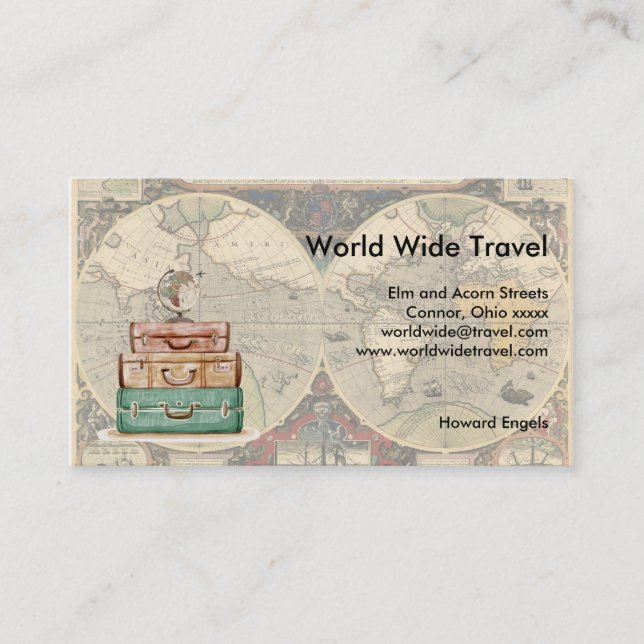 Tarjeta De Visita Viaje mundial Luggae y mapa (Anverso)