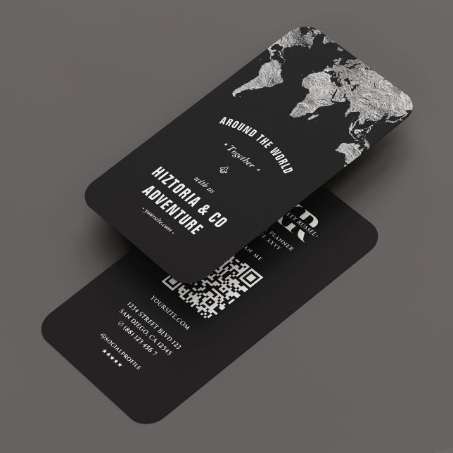 Tarjeta De Visita Viaje Tour Adventure World Map Silver Black (Travel Tour Adventure World Map Silver Black Business Card
)