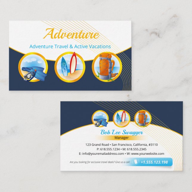Tarjeta De Visita Viajes de aventura | Vacaciones activas (Anverso / Reverso)