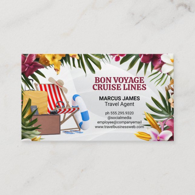 Tarjeta De Visita Viajes de vacaciones | Flores tropicales (Anverso)
